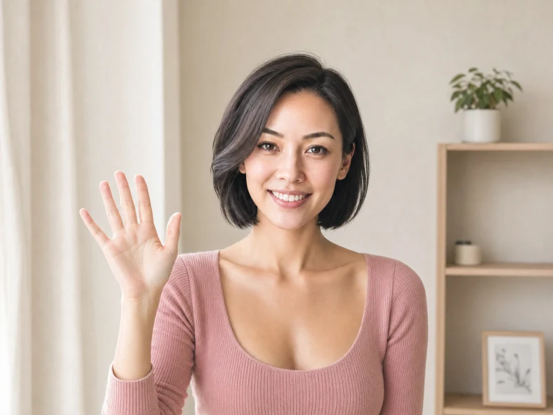 Mei Lin, SayMei's AI teacher, smiling and waving