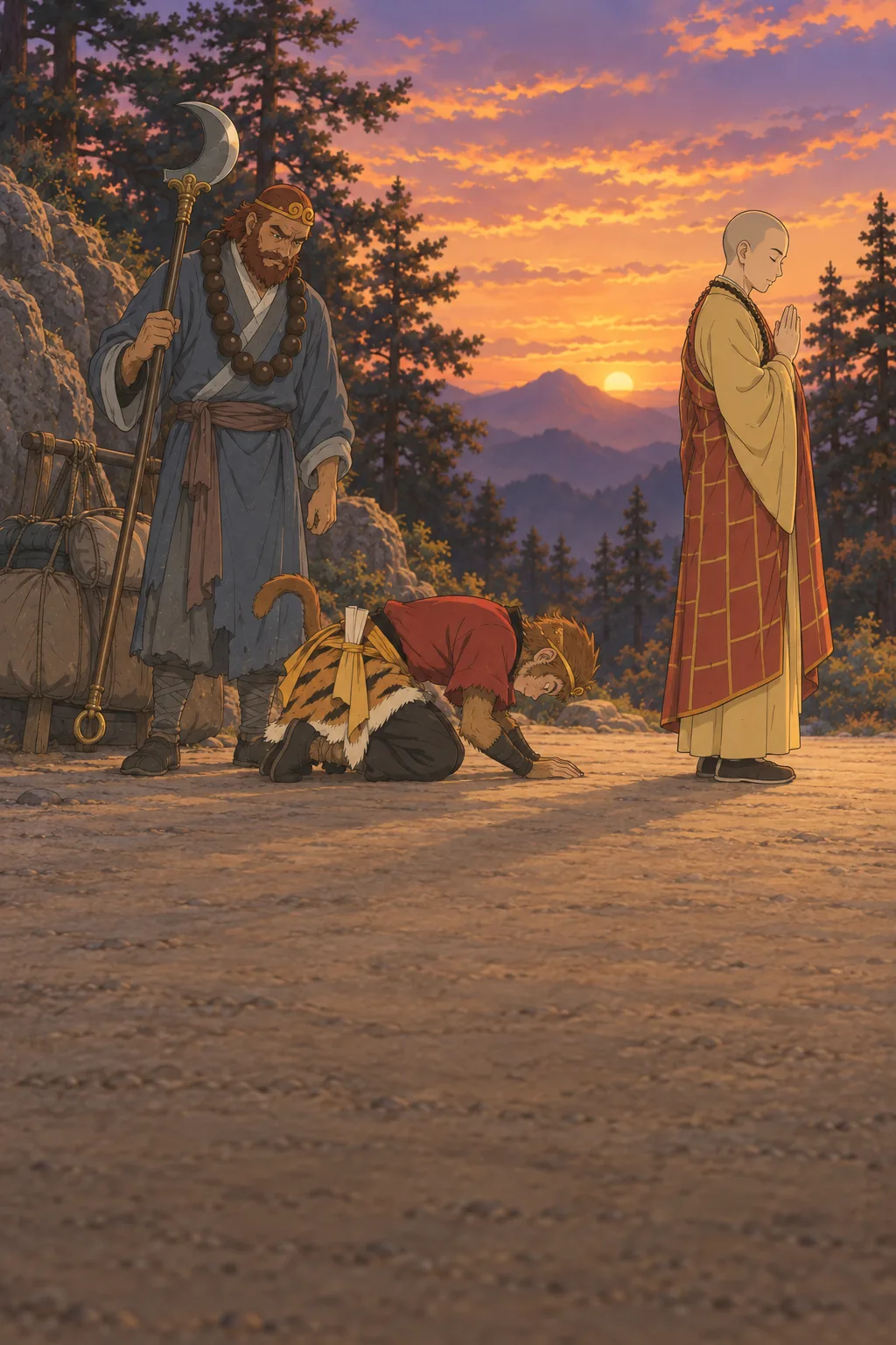 Four Monkeys Say Goodbye illustration