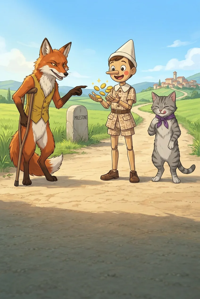 The Fox and the Cat illustration