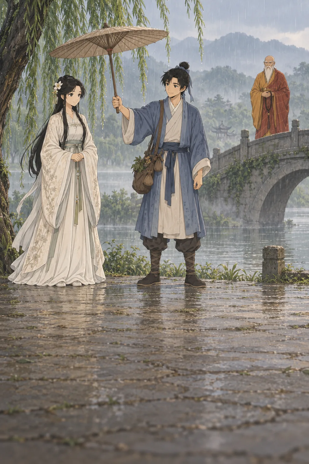 An Umbrella at West Lake illustration