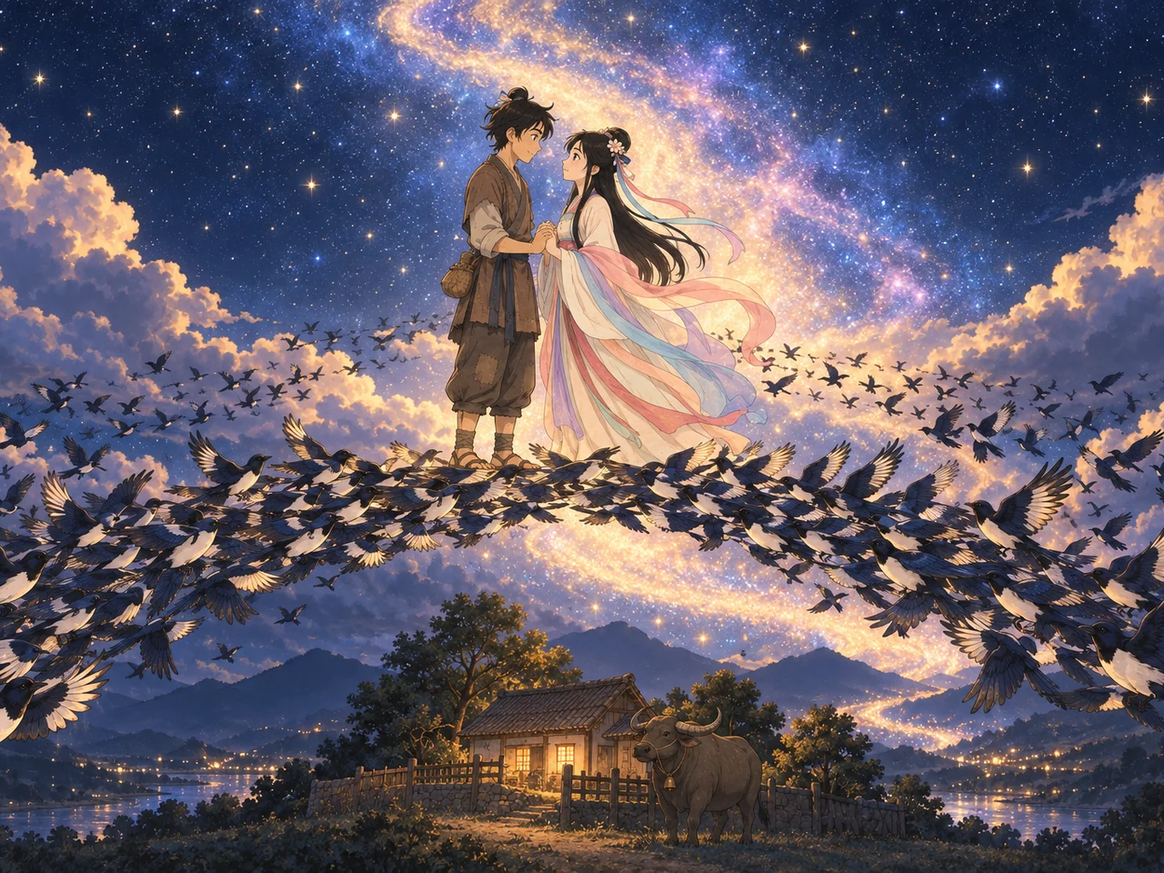 The Cowherd and the Weaver Girl illustration