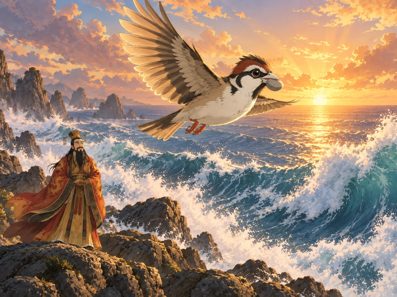 Jingwei and the Sea illustration