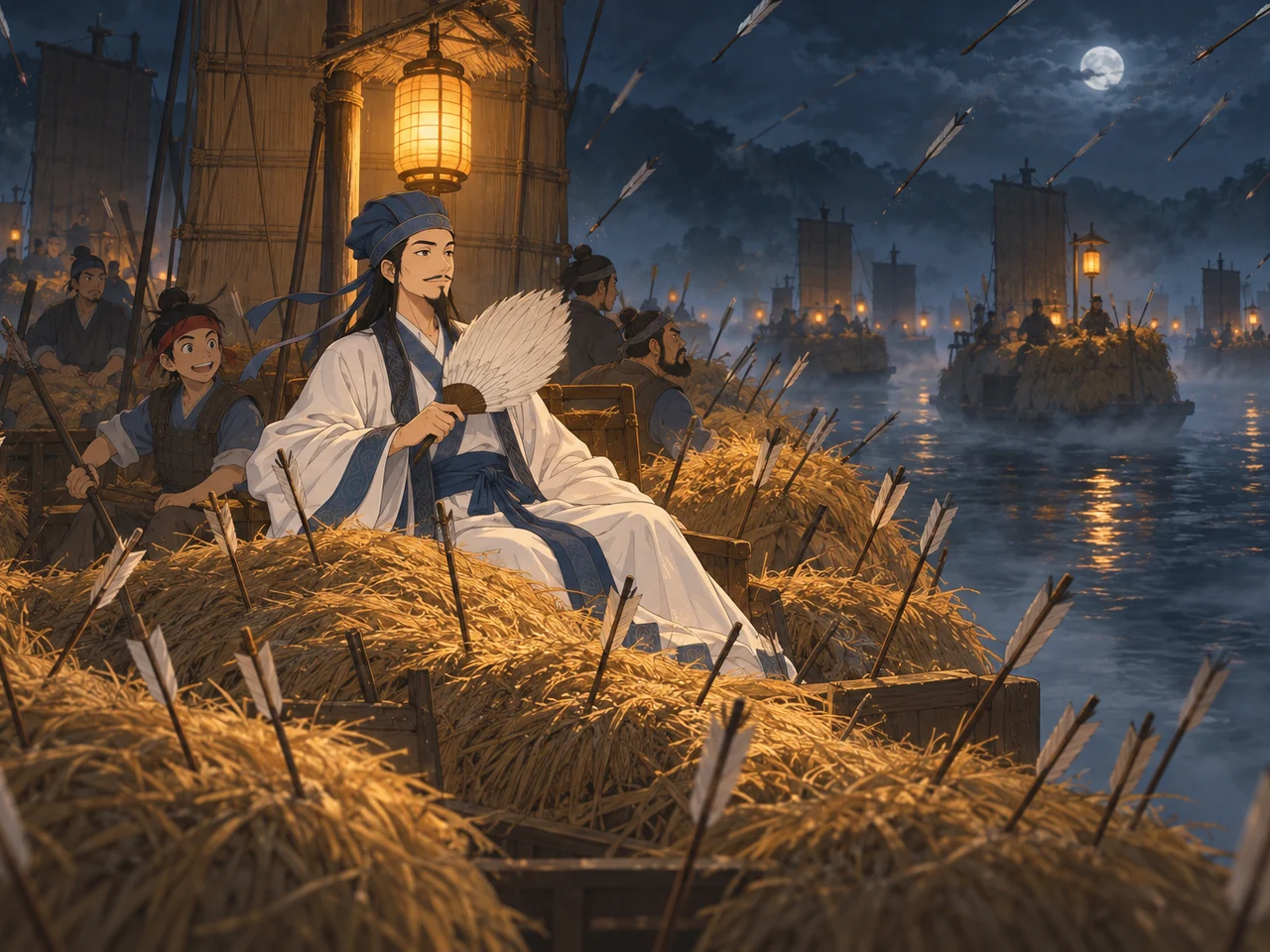 Three Kingdoms: Borrowing Arrows with Straw Boats illustration