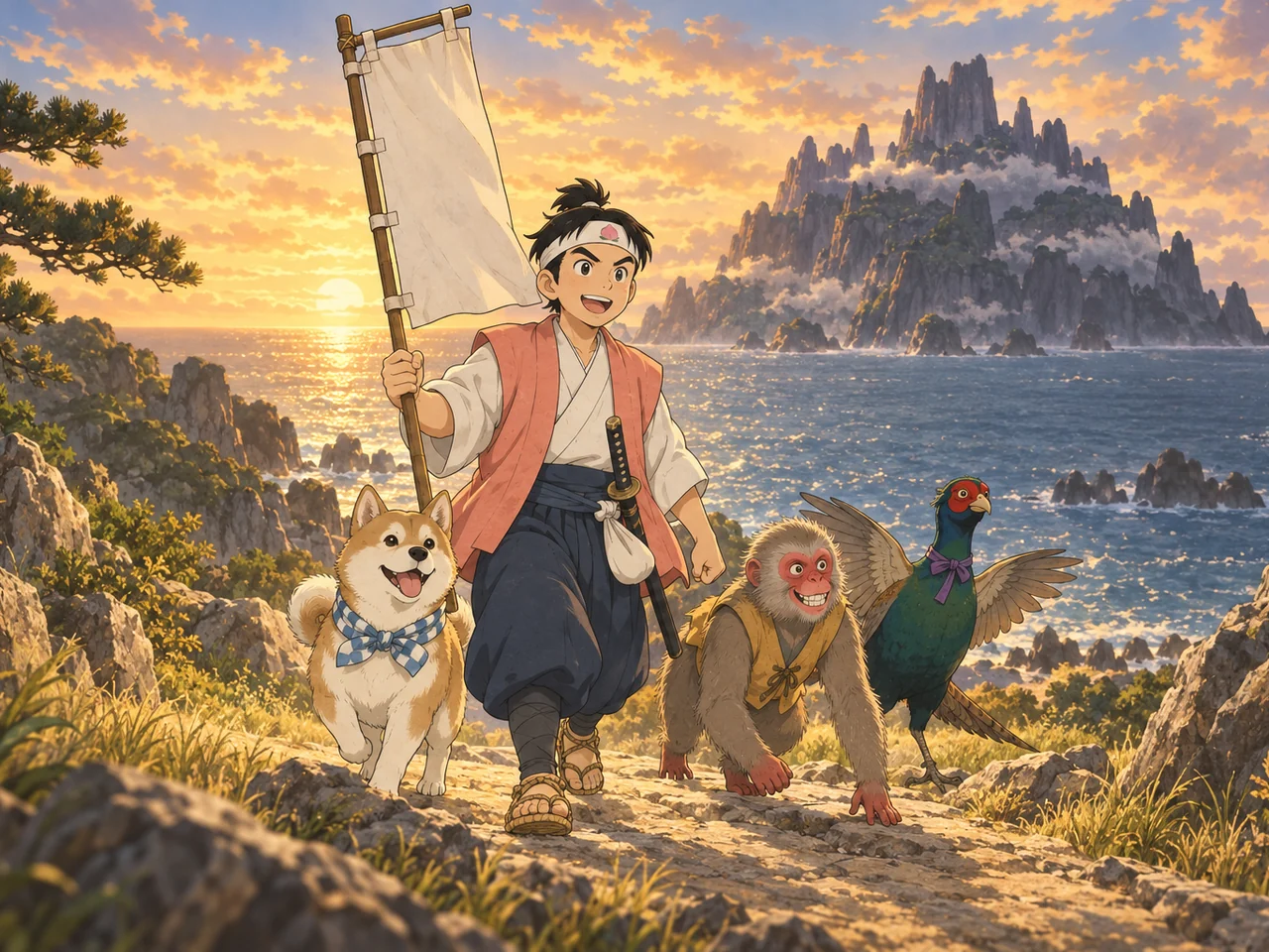 Momotaro, the Peach Boy illustration