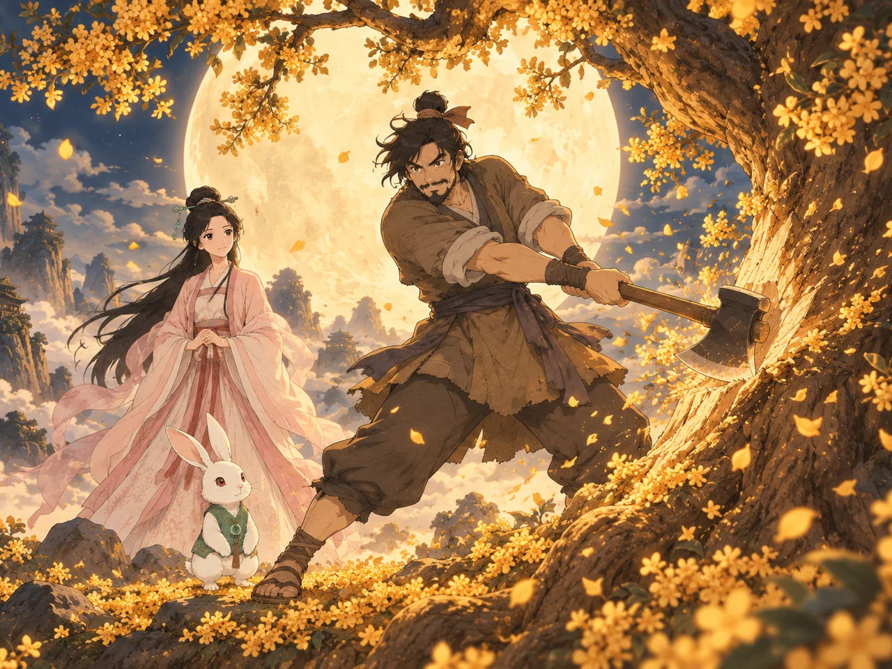 Wu Gang and the Moon Tree illustration