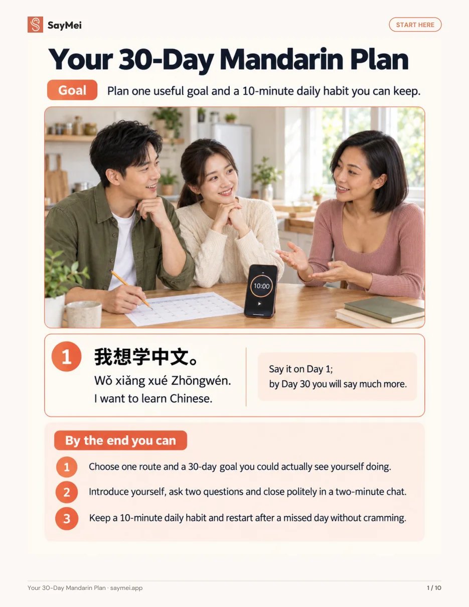 First page of Your 30-Day Mandarin Plan