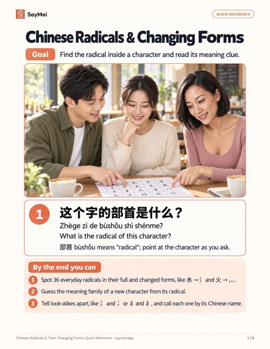 Page 1 of Chinese Radicals & Their Changing Forms: Quick Reference