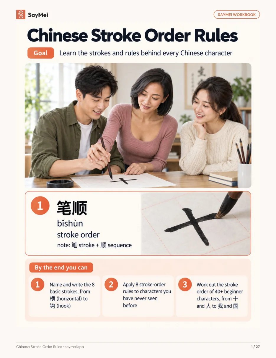 First page of Chinese Stroke Order Rules: Practice the Rules, Not Just the Characters