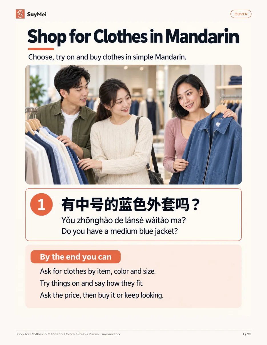 First page of Shop for Clothes in Mandarin: Colors, Sizes & Prices