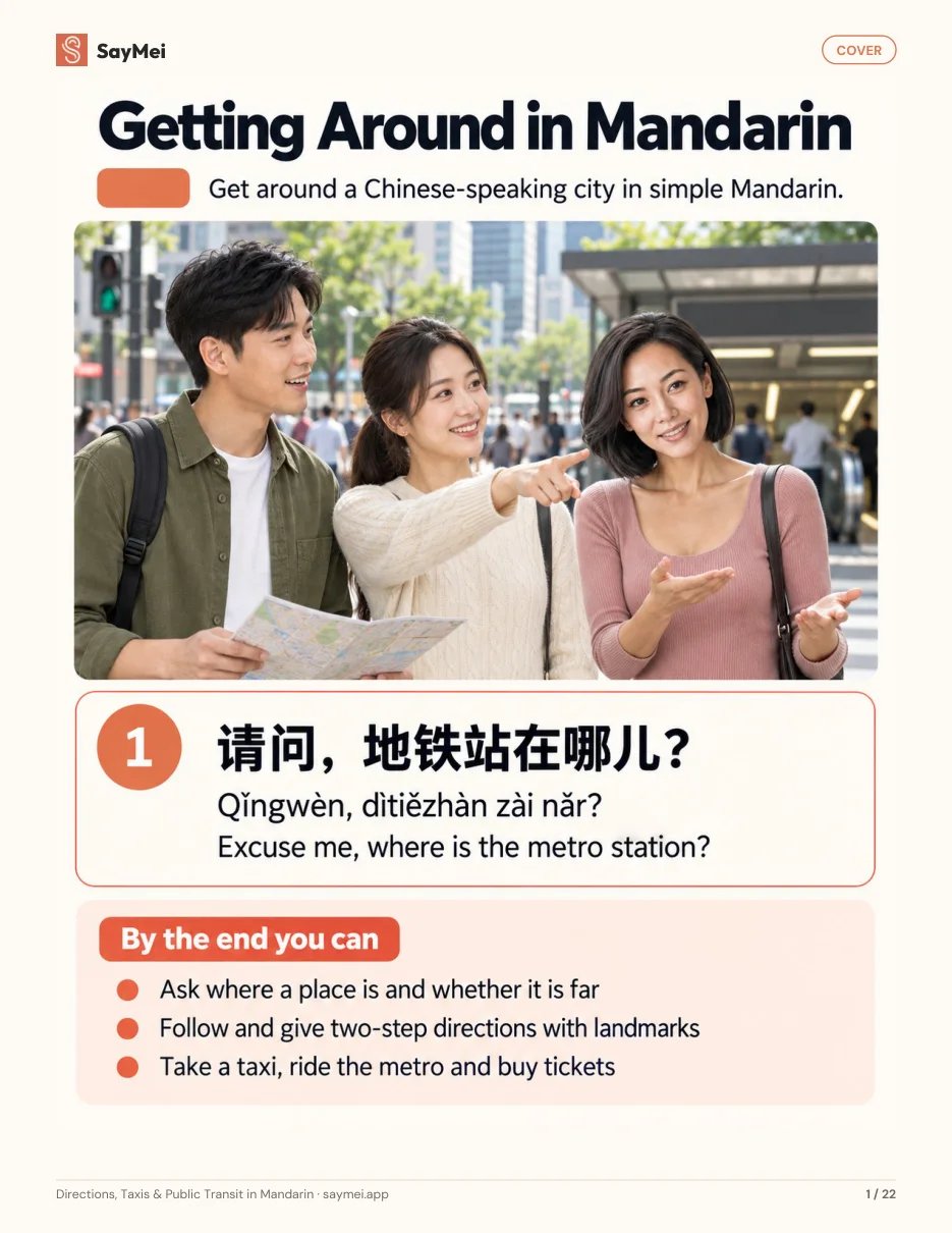 First page of Directions, Taxis & Public Transit in Mandarin