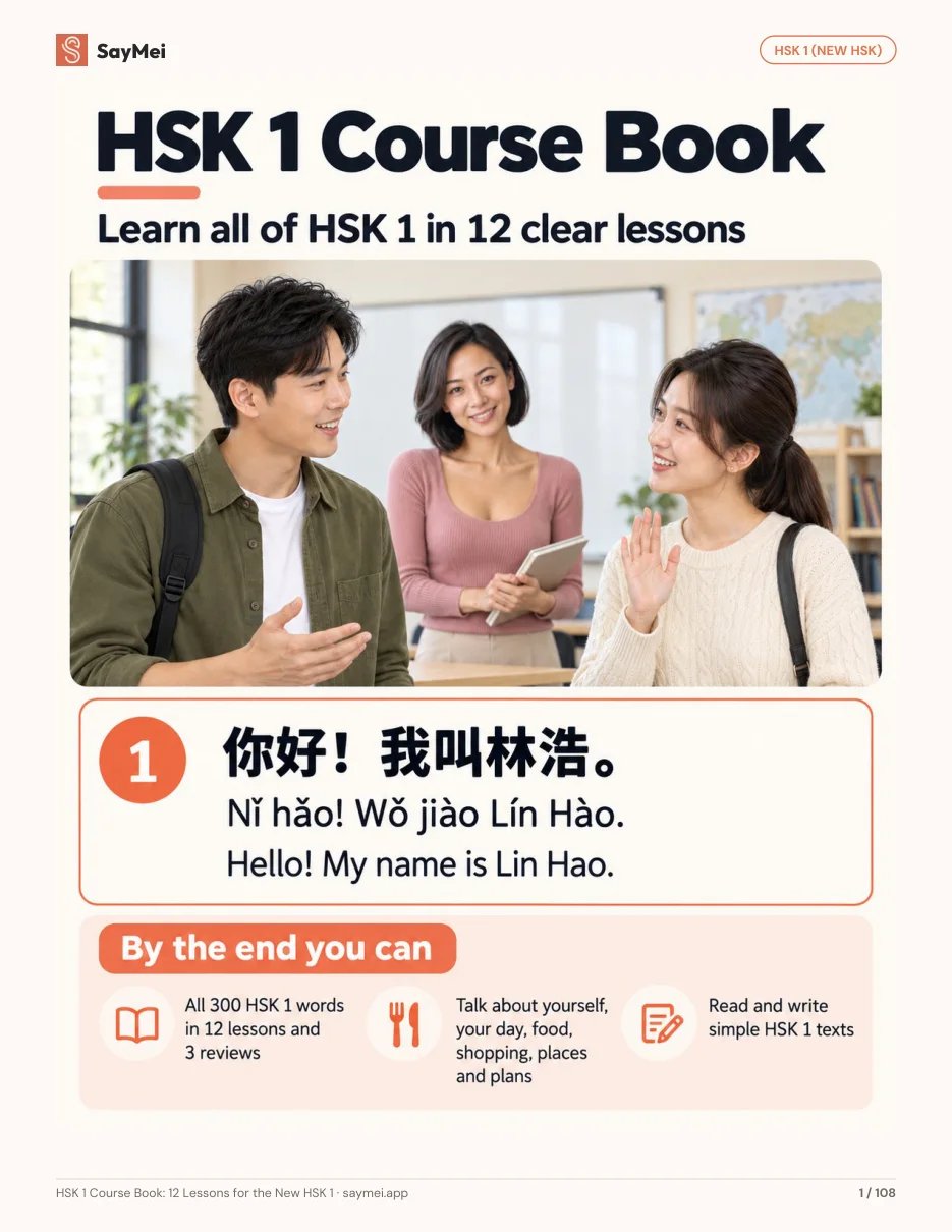 First page of HSK 1 Course Book: 12 Lessons for the New HSK 1