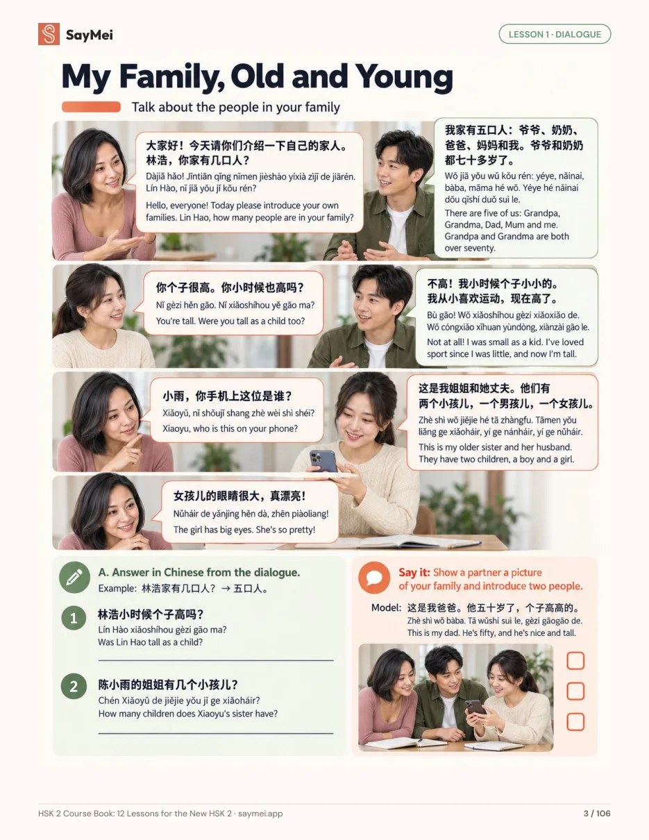 Page 2 of HSK 2 Course Book: 12 Lessons for the New HSK 2