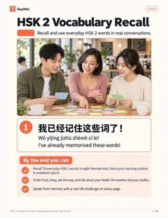 First page of HSK 2 Vocabulary Recall & Speaking Workbook