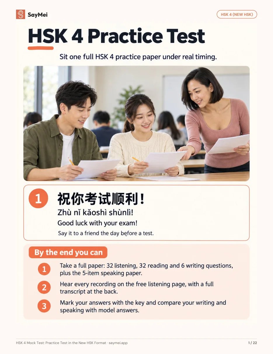 Page 1 of HSK 4 Mock Test: Practice Test in the New HSK Format