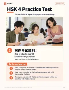 First page of HSK 4 Mock Test: Practice Test in the New HSK Format