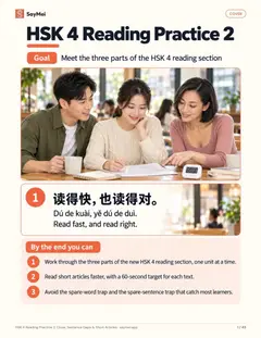 First page of HSK 4 Reading Practice 2: Cloze, Sentence Gaps & Short Articles