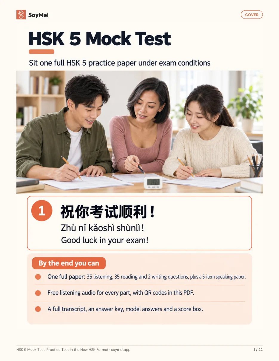 Page 1 of HSK 5 Mock Test: Practice Test in the New HSK Format