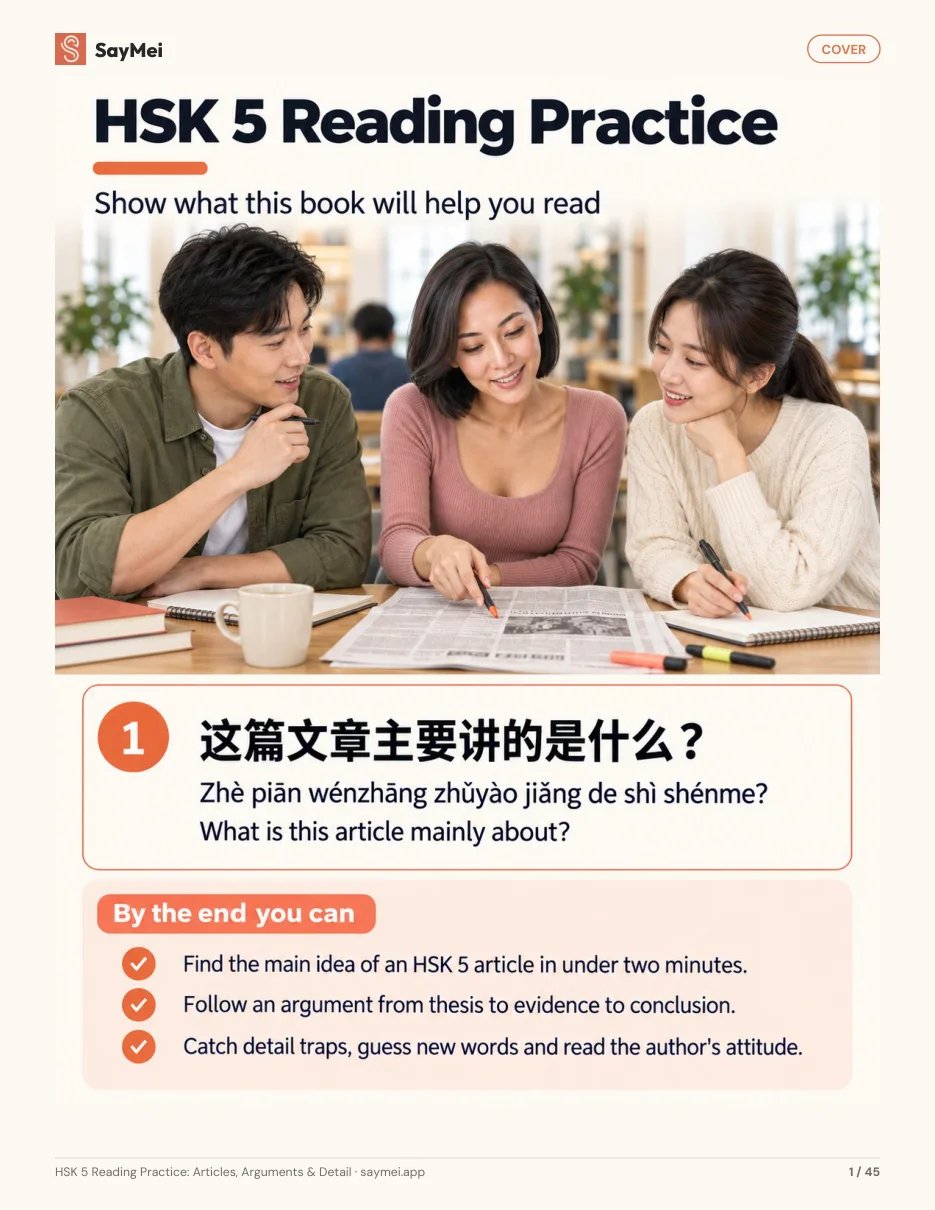 Page 1 of HSK 5 Reading Practice: Articles, Arguments & Detail