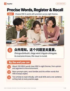 First page of HSK 6 Vocabulary Workbook: Precise Words, Register & Recall