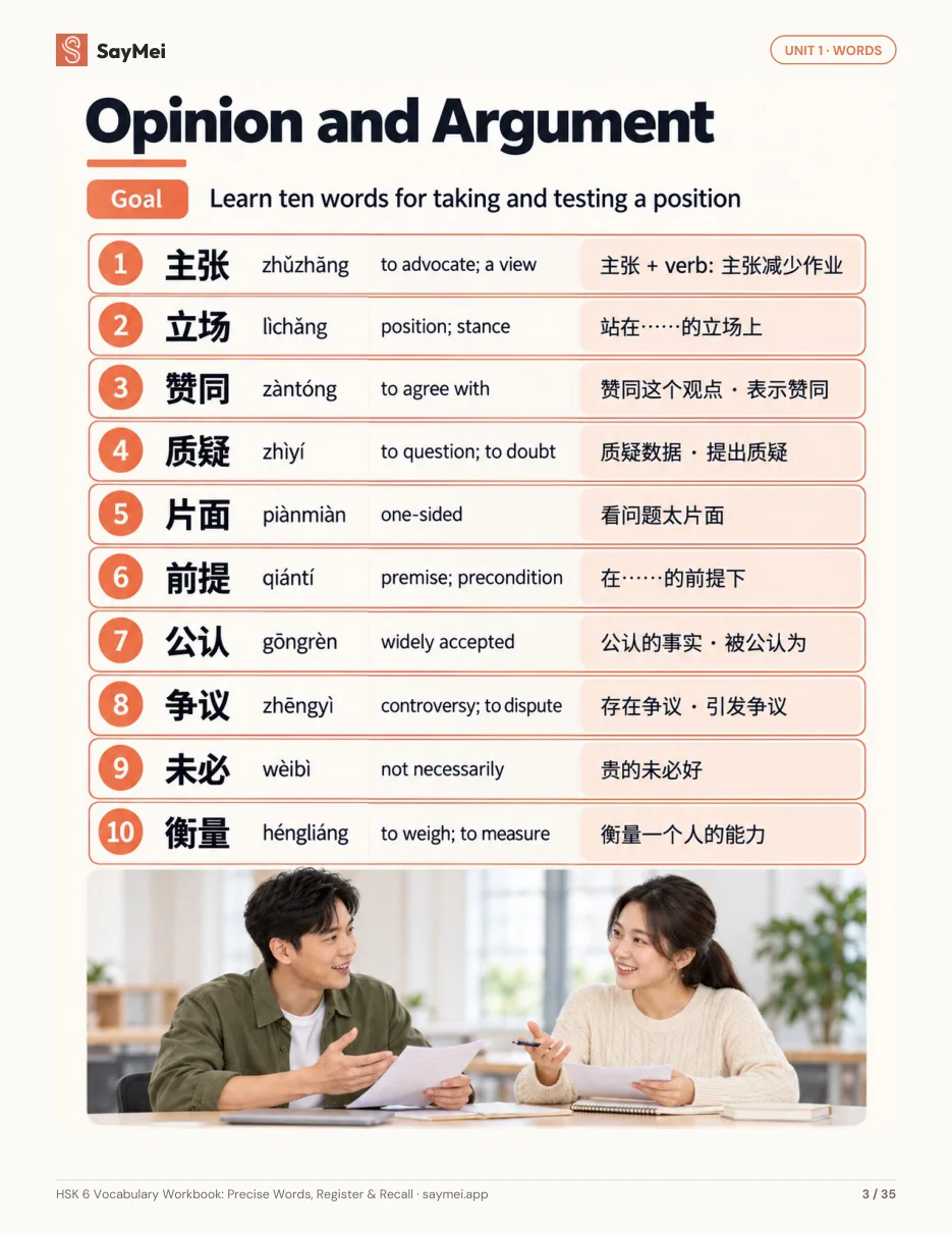 Page 2 of HSK 6 Vocabulary Workbook: Precise Words, Register & Recall