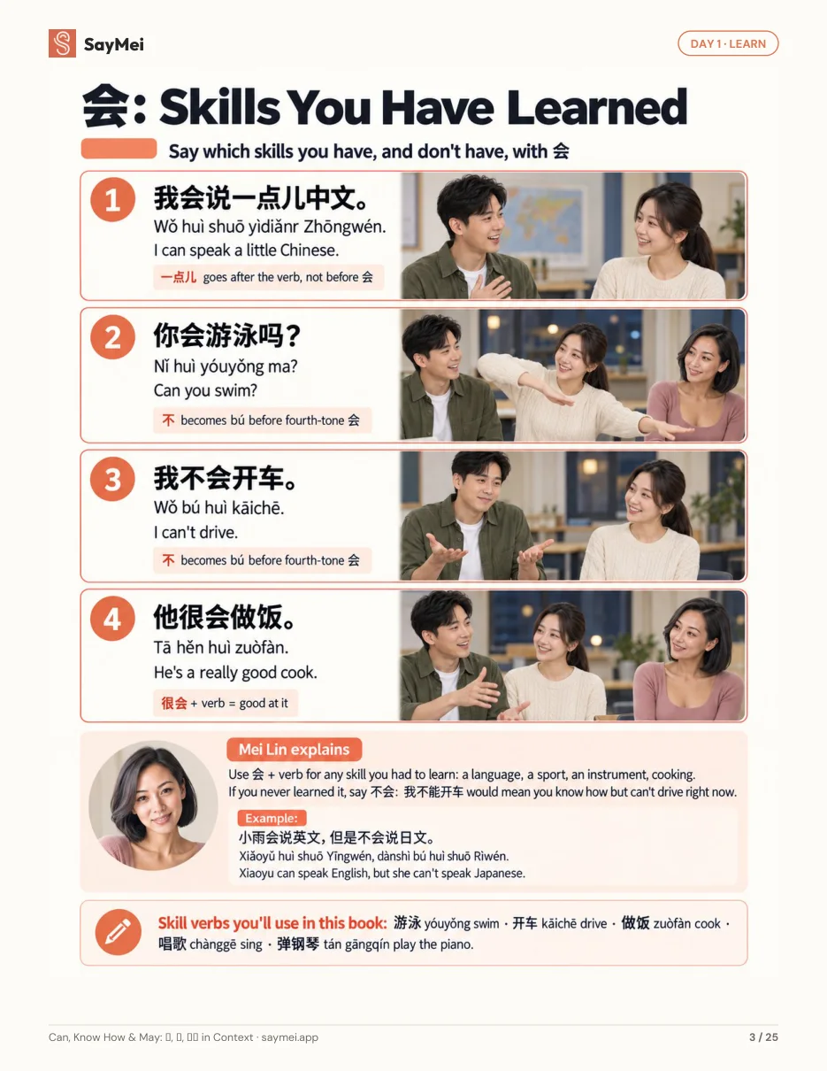 Page 2 of Can, Know How & May: 会, 能, 可以 in Context
