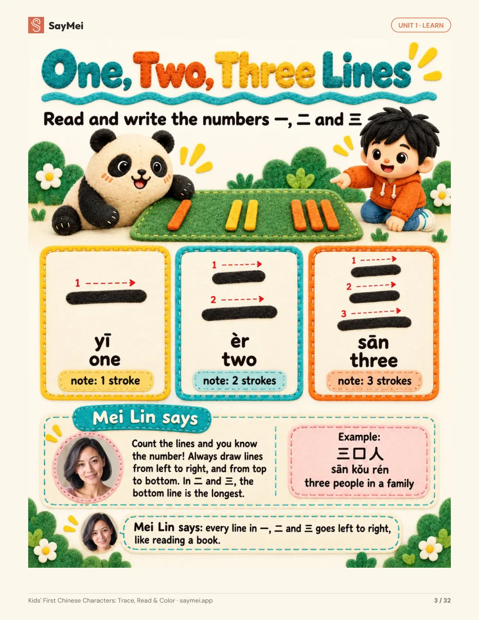 Page 2 of Kids' First Chinese Characters: Trace, Read & Color