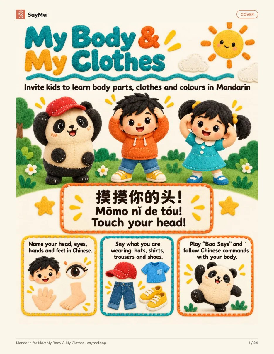 First page of Mandarin for Kids: My Body & My Clothes