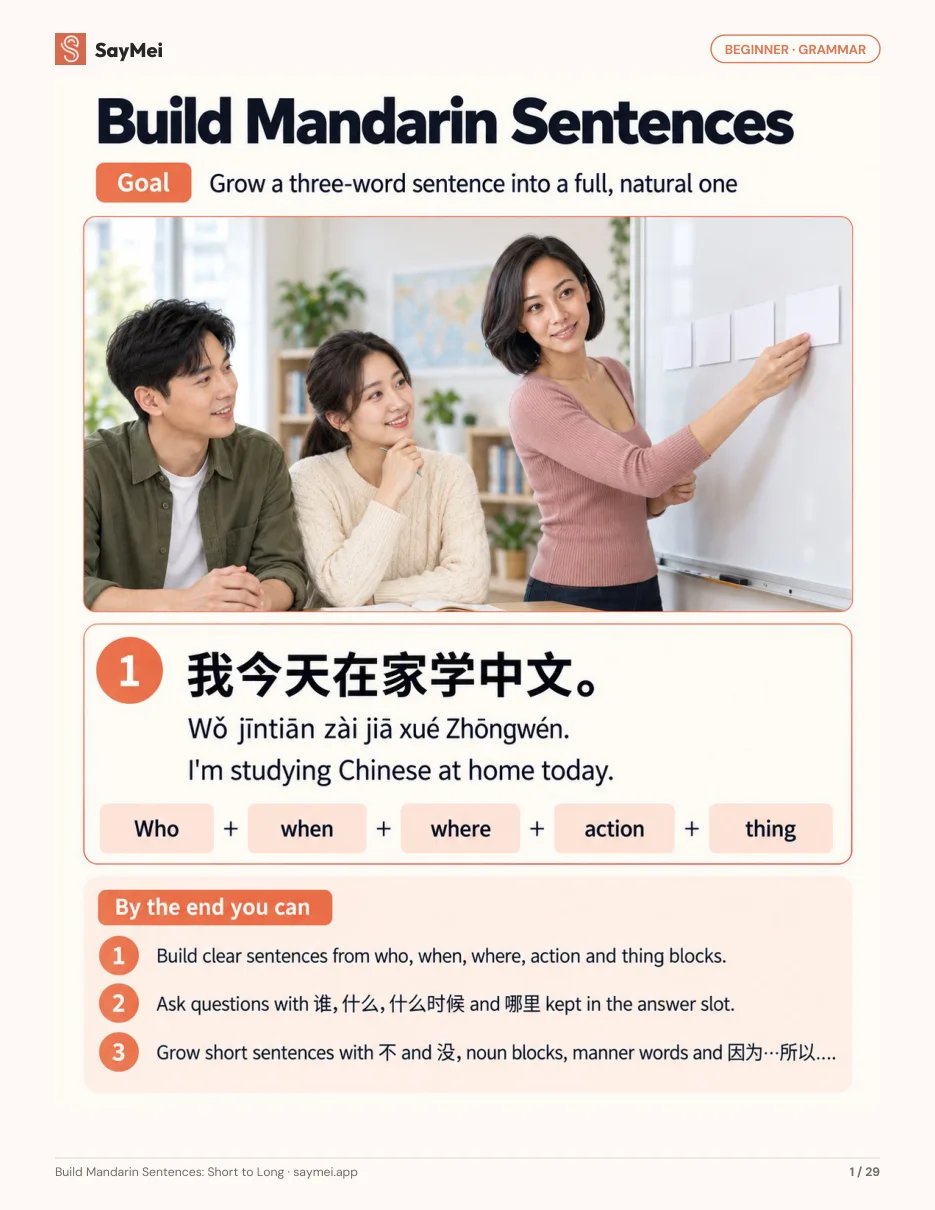 First page of Build Mandarin Sentences: Short to Long