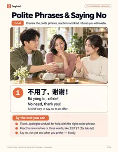 First page of Polite Phrases, Reactions & Saying No in Mandarin