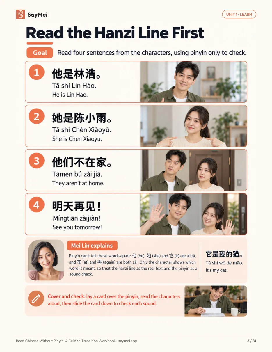 Page 2 of Read Chinese Without Pinyin: A Guided Transition Workbook