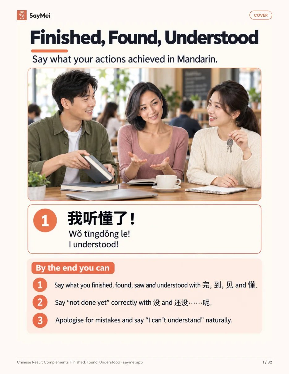 Page 1 of Chinese Result Complements: Finished, Found, Understood