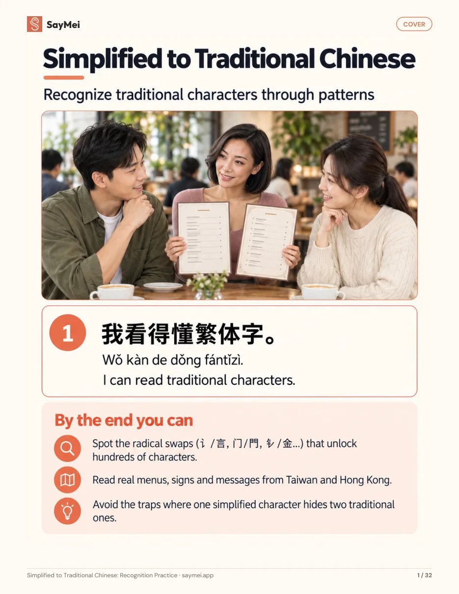 First page of Simplified to Traditional Chinese: Recognition Practice